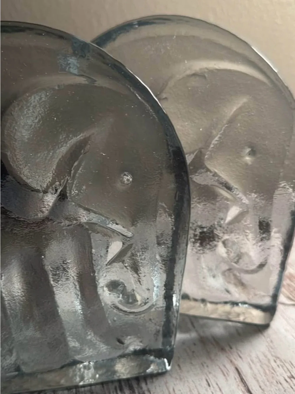 Blenko Clear Glass Elephant Bookends